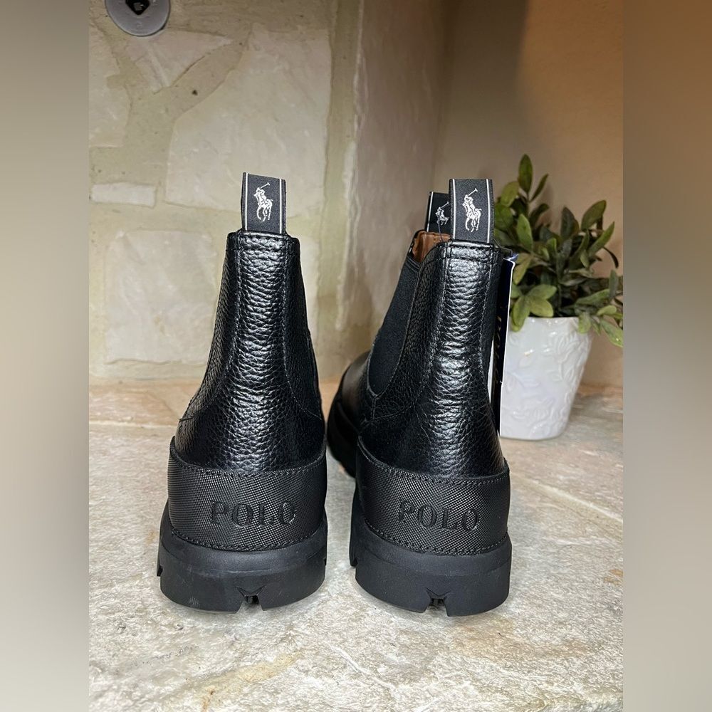 Polo Ralph Lauren Black Leather Oslo Chelsea Boots Sz 8 New - Picture 6 of 9